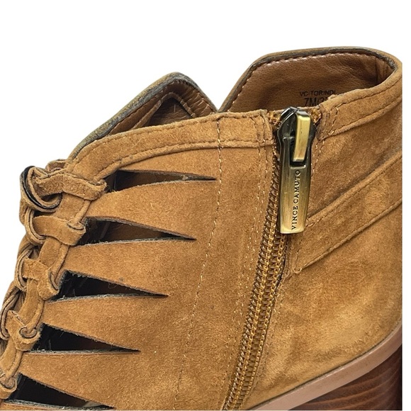 VINCE CAMUTO TORINDI SUEDE & LEATHER LACE UP PEEP TOE BOHEMIAN BOOTIES SZ 7 M - Picture 6 of 16